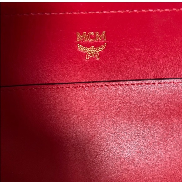 EUC MCM Studded Claudia Red Coated Canvas and Leather Tote - Picture 5 of 10